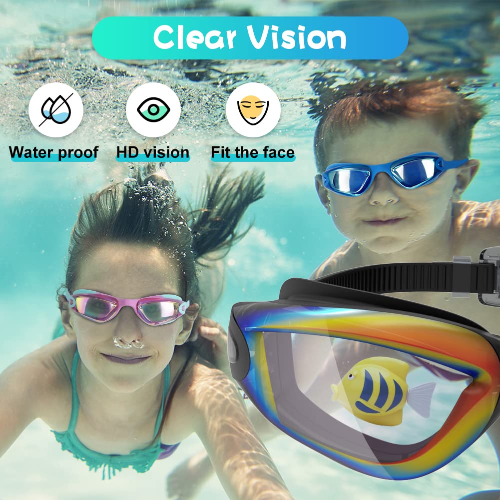 Kids Swimming Goggles Professional Anti-Fog/UV Protection No Leakage for 3-14 Years Girls Boys Swimming Goggles Gift Case