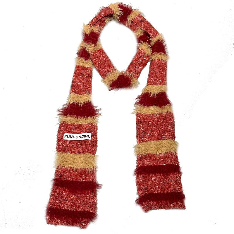 Autumn and winter new rainbow striped scarf women's niche design sense wool knitted contrasting scarf fashionable versatile scarf
