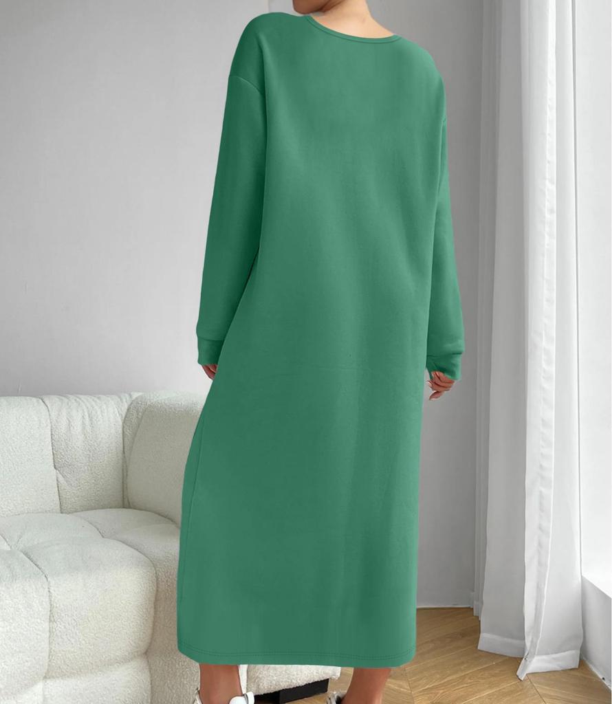 European & American Autumn/Winter Casual Long Sleeve Solid Color Sweatshirt Dress.