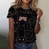 Women Cute Cat Flower Graphic Print Casual Short Sleeve Summer Street Fashion Tops Outdoor