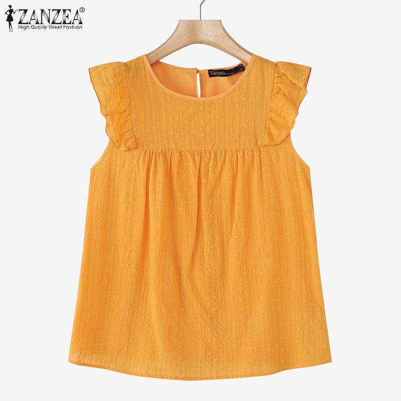 ZANZEA Women Summer Round Neck Sleeveless Casual Crochet Tank Tops