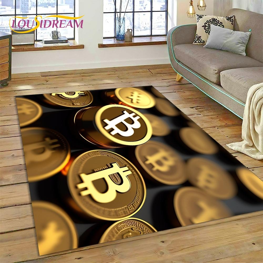 Bitcoin 3D Virtual Currency NFT Area Rug Carpet for Living Room Bedroom Home Decor,Floor Mat Non-slip for Sofa Doormat Gift Kids