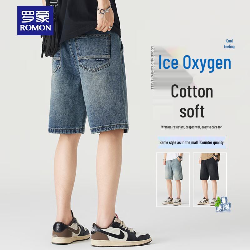 ROMON Men s Ice-Feel Quick-Dry Denim Shorts 31