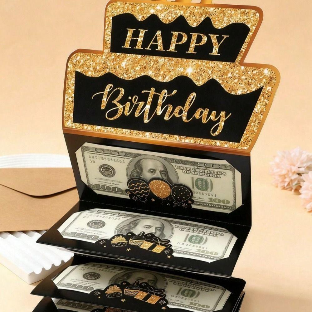 Surprise Money Birthday Card Gold-stamped Birthday Cash Holder Birthday Money Box For Kids Teens