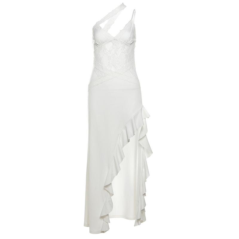 Ladies Spice Street Irregular Design Lace Patchwork See-through Backless Dress