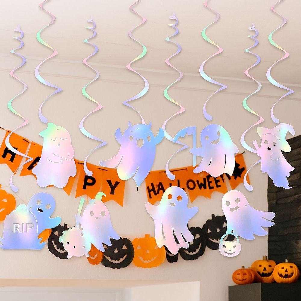 Spooky Ghost Hanging Garland Paper Spiral Banner  Birthday Celebration