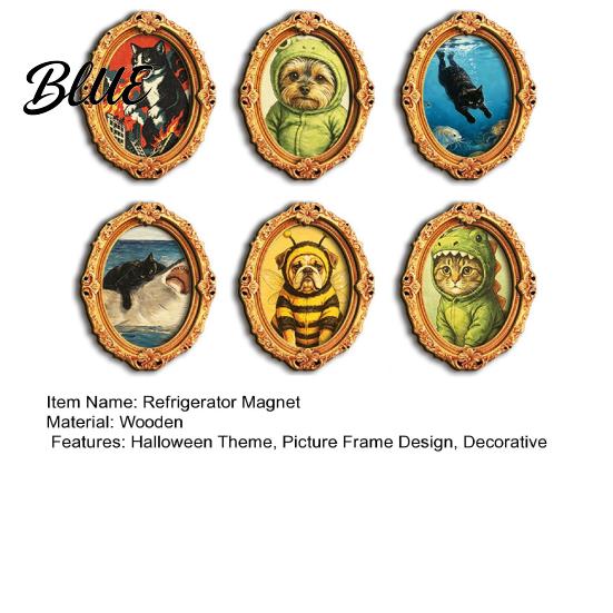 Refrigerator Magnets Ornament 1/6Pcs Halloween Retro Frame Magnet Wood Carved Fridge Metal Surface Decorations Cabinet Whiteboard Magnet for