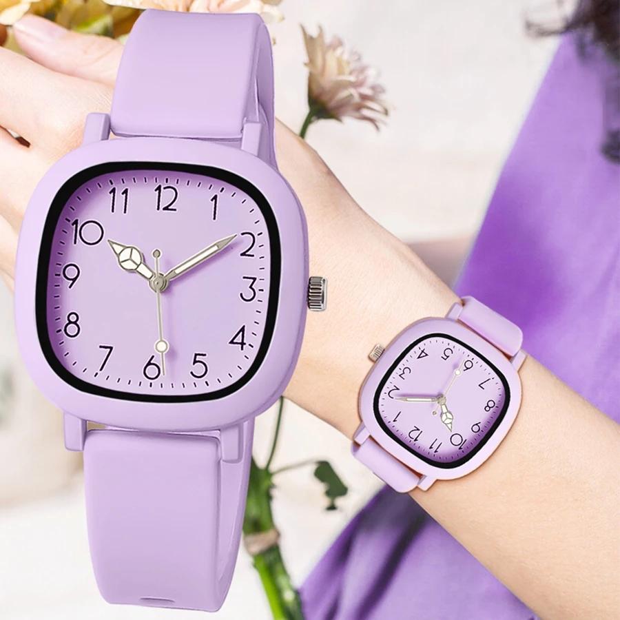 Women Watch Fashion Square Quartz Silicone Strap Wristwatches Student Watches for Women