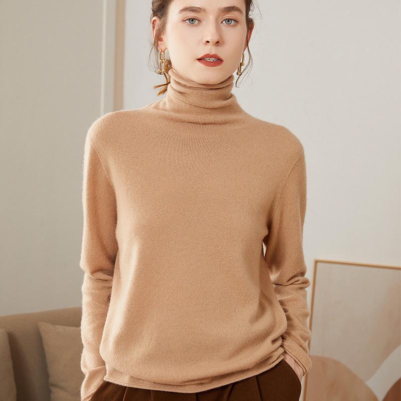 Women’s Cashmere Pile Collar Sweater - High Collar, Knitted, Loose Fit, Slim Inner Layer