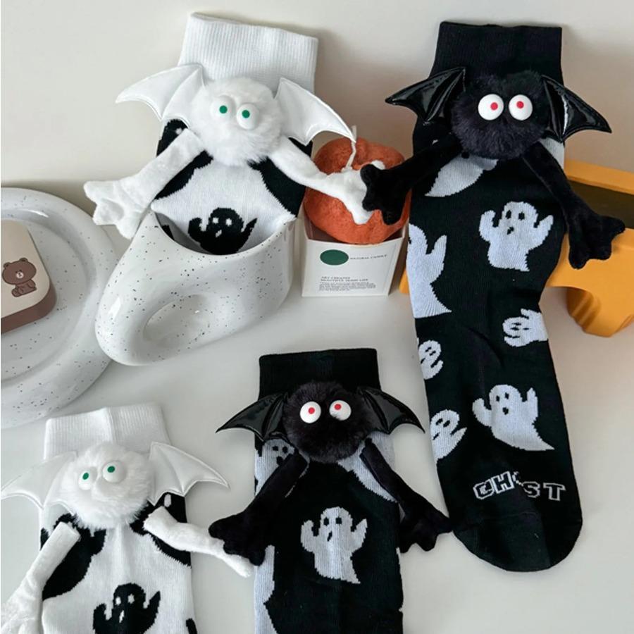 Damen Halloween Socken Niedliche Keine Magnetischen Hand in Hand Socken Und Weiße Geist Mittelrohr Cartoon Socken Lustige Socken