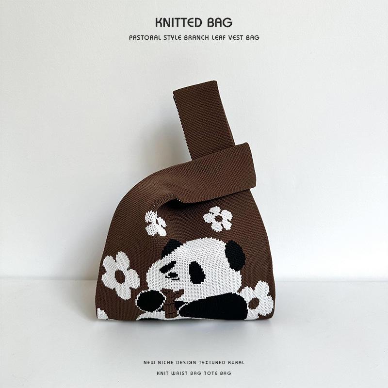 Cute Panda Casual Tote Bag: Trendy, Versatile, Polyester Knit Handbag for Women