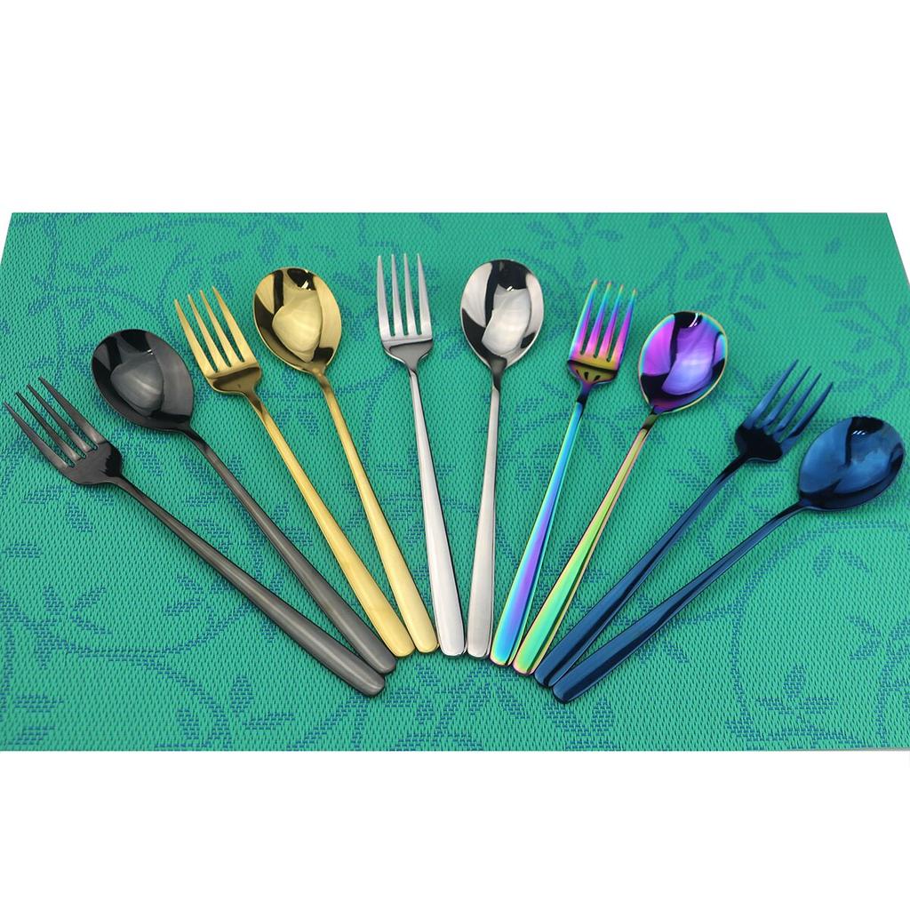 2pieces Colorful Gold Dinnerware 18/8 Stainless Steel Serving Spoon Fork Spork Set Salad Serving Spoons Kitchen Utensils