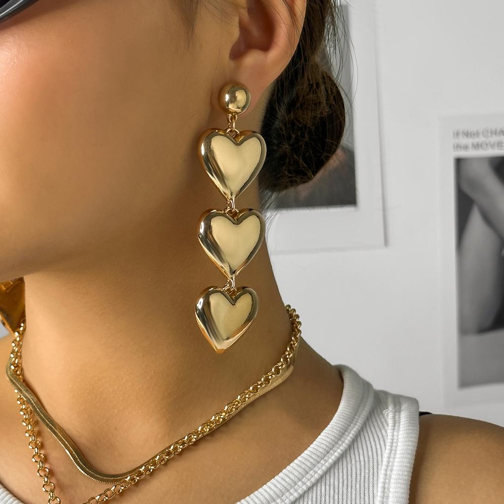 Layered Big Heart Pendant Drop Earrings for Women Trendy Large Long Hanging Earrings 2026 Fashion Jewelry Accessories Girls Gift