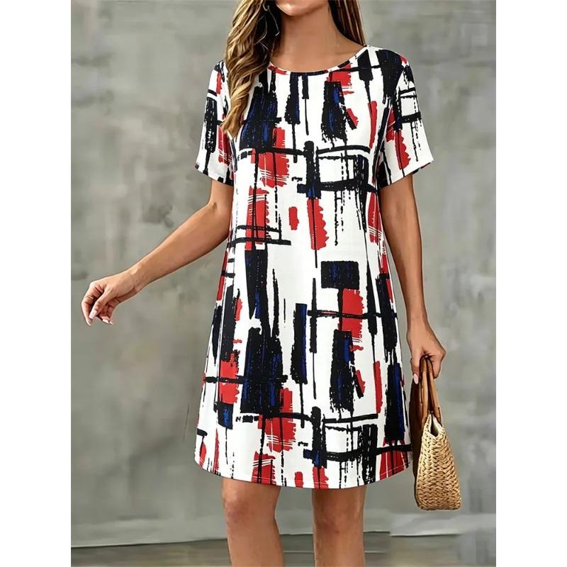 Summer Ladies 3D Printed Short Sleeve Dress Fashion Versatile Breathable Trend Casual