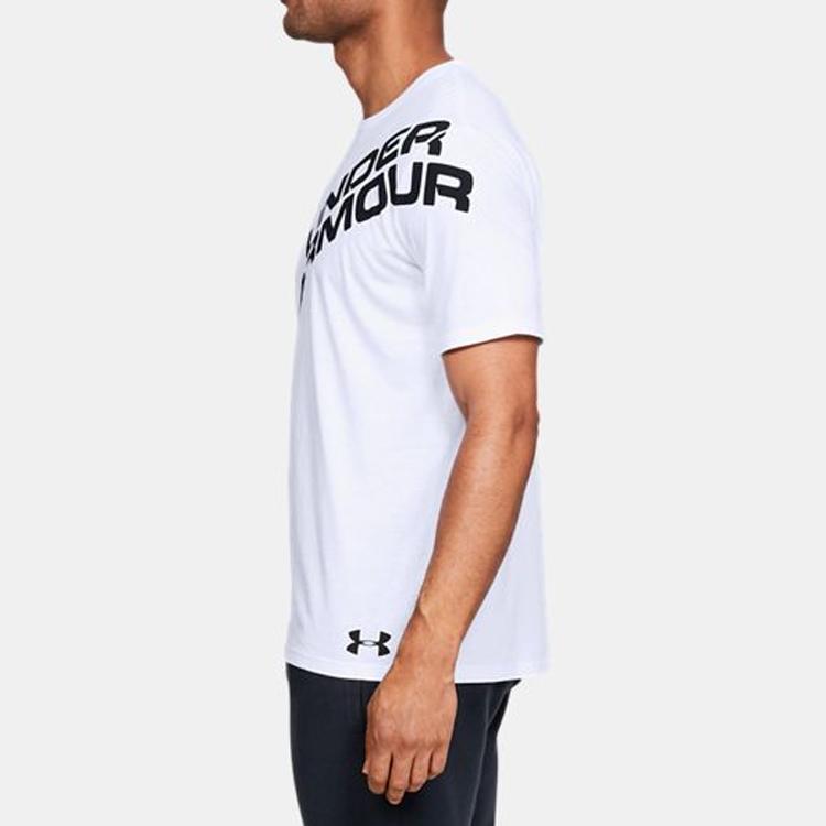 Under Armour Wordmark Straight Hem Short Sleeve T-Shirt Men Tops White 1344227-100