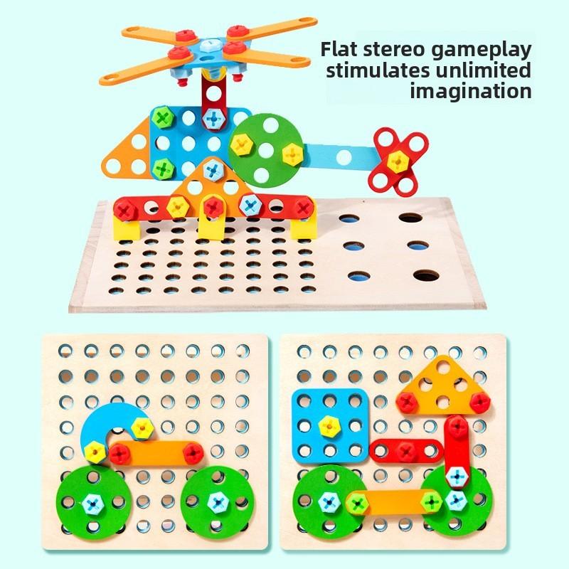 Wooden Screw Toy Set For Boys With Nut Assembly And Hand Tool Play