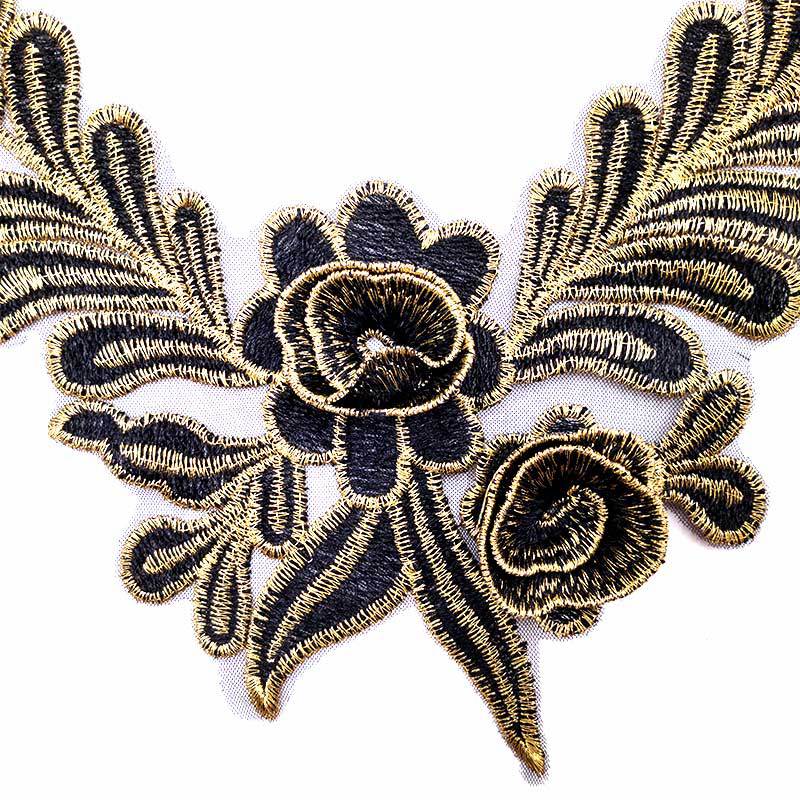 Water-soluble Lace Collar, Gold Thread Collar, Net Bottom Embroidery Corsage DIY Lace Accessories, Black Gold, Decal