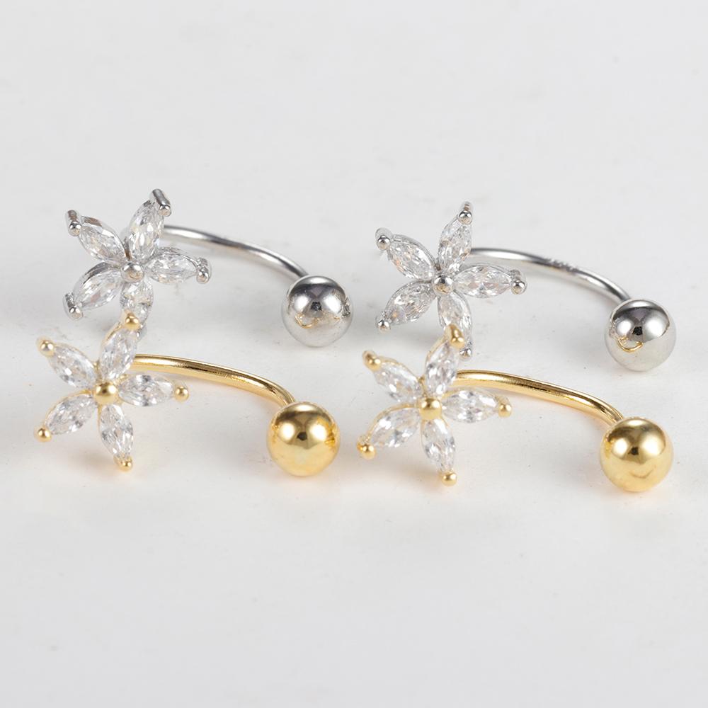 2PC Gold Color Small Crystal Flower Ear Studs Earring Stainless Steel Cartilage Daith Earring Tragus Helix Rook Piercing Jewelry