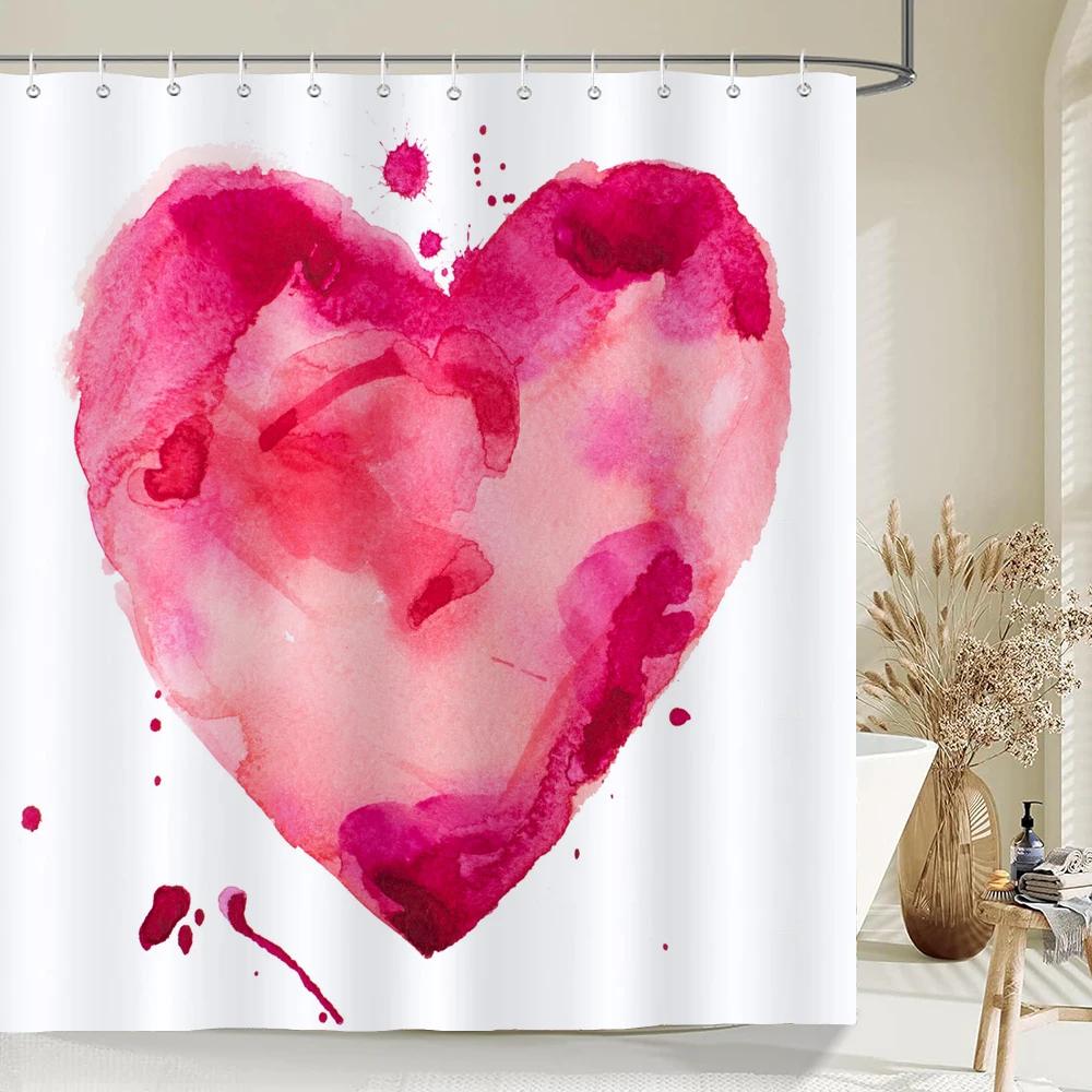 Love Red Rose Shower Curtain Bath Screen Waterproof Fabric Bathroom Decor Large Size 240X180 Valentine's Day Shower Curtains