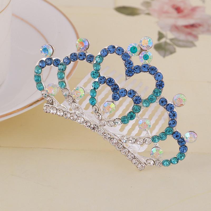 Korean Style Crown Jewelry Comb Hair Ornaments Princess Rhinestone Crown Alloy Colorful Girls Birthday Dance Hair Accessories