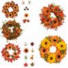 Simulated Floral Pumpkin Maple Leaf Wreath Thanksgiving Home Decor Artificial Sunflower Wreath Wall Hanging Rustic Style
