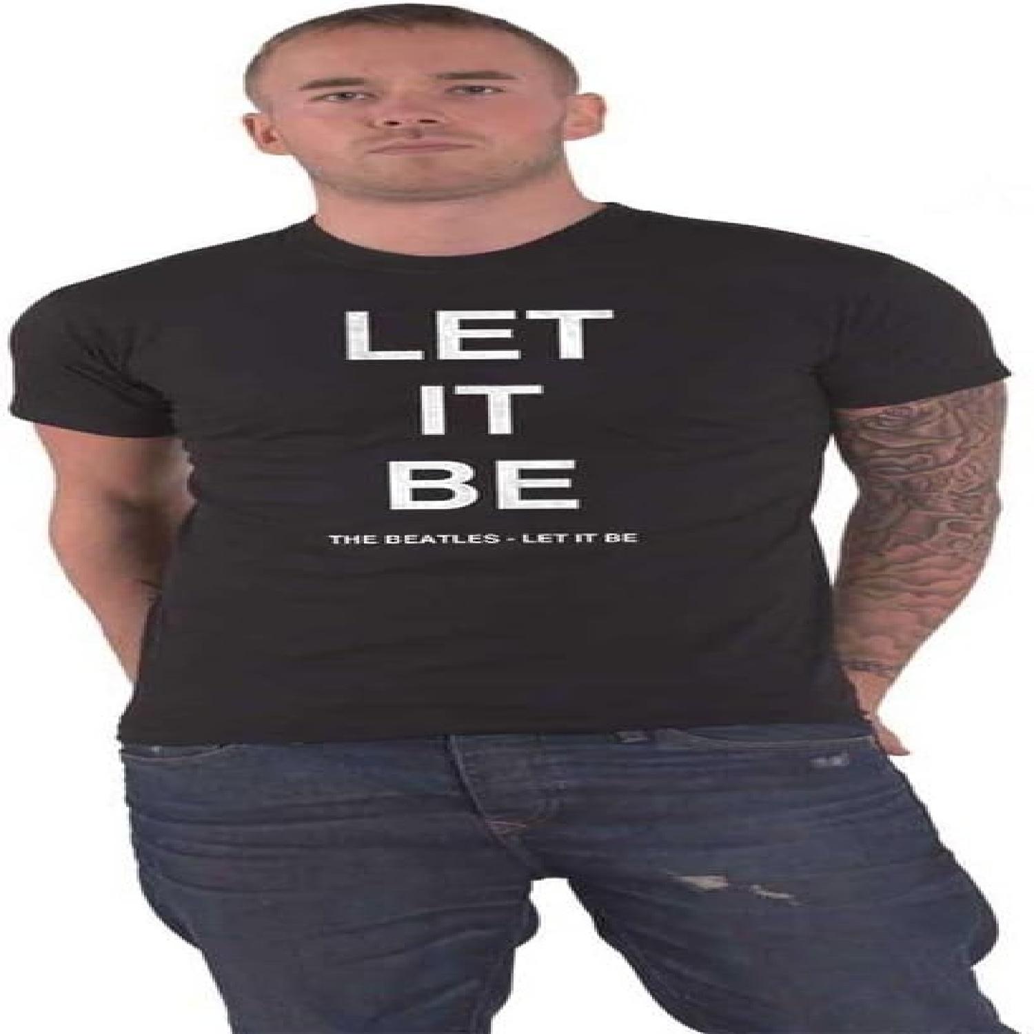 The Beatles T Shirt Let It Be Text Band Logo Official Mens Black Size XXL S