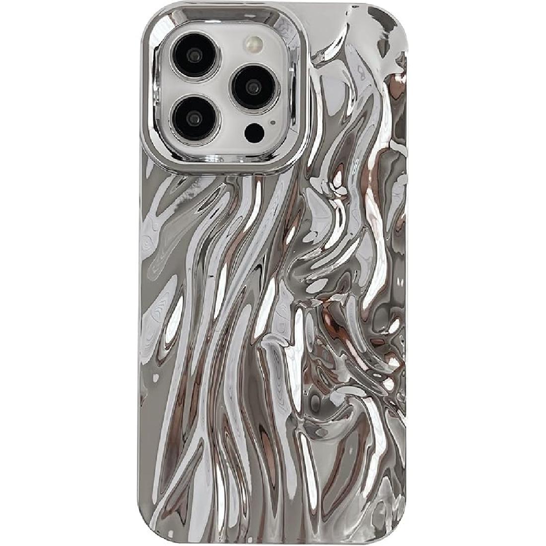 Caseative for iPhone 16 Pro Case,Pleated Water Ripple Chrome Wave Pattern Soft Phone Case (Gold) серебряный