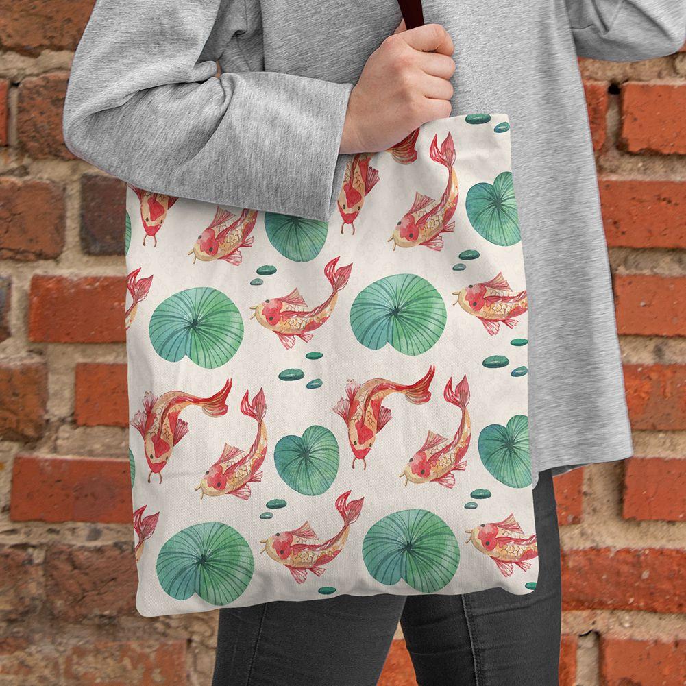 Lotus Leaf Bamboo Print Shopping Bags Women Folding Reusable Tote Shoulder Bag Scenery Canvas Casual Groceries Handbags 2022 CLE