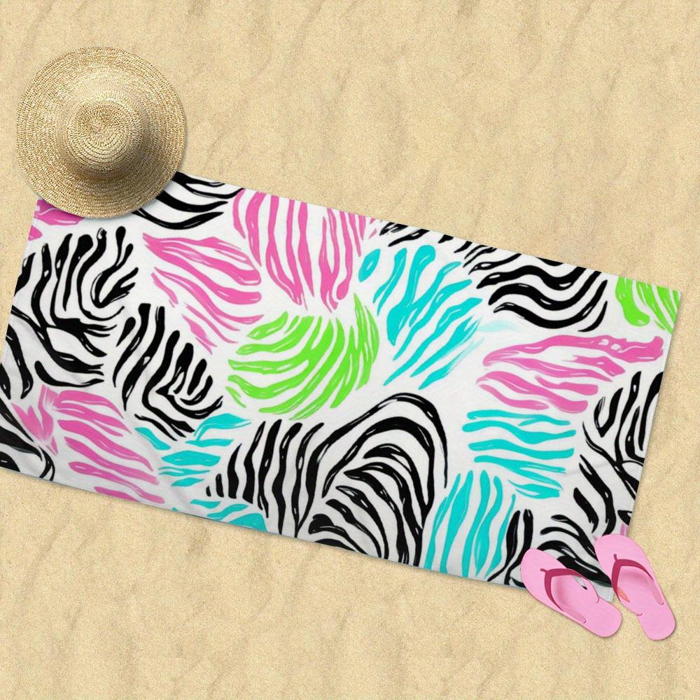 1 Quick Dry Lightweight Oversized Beach Towel - Modern Digital Printed Zebra Pattern With Neon Decor For Beach, Pool, Camping