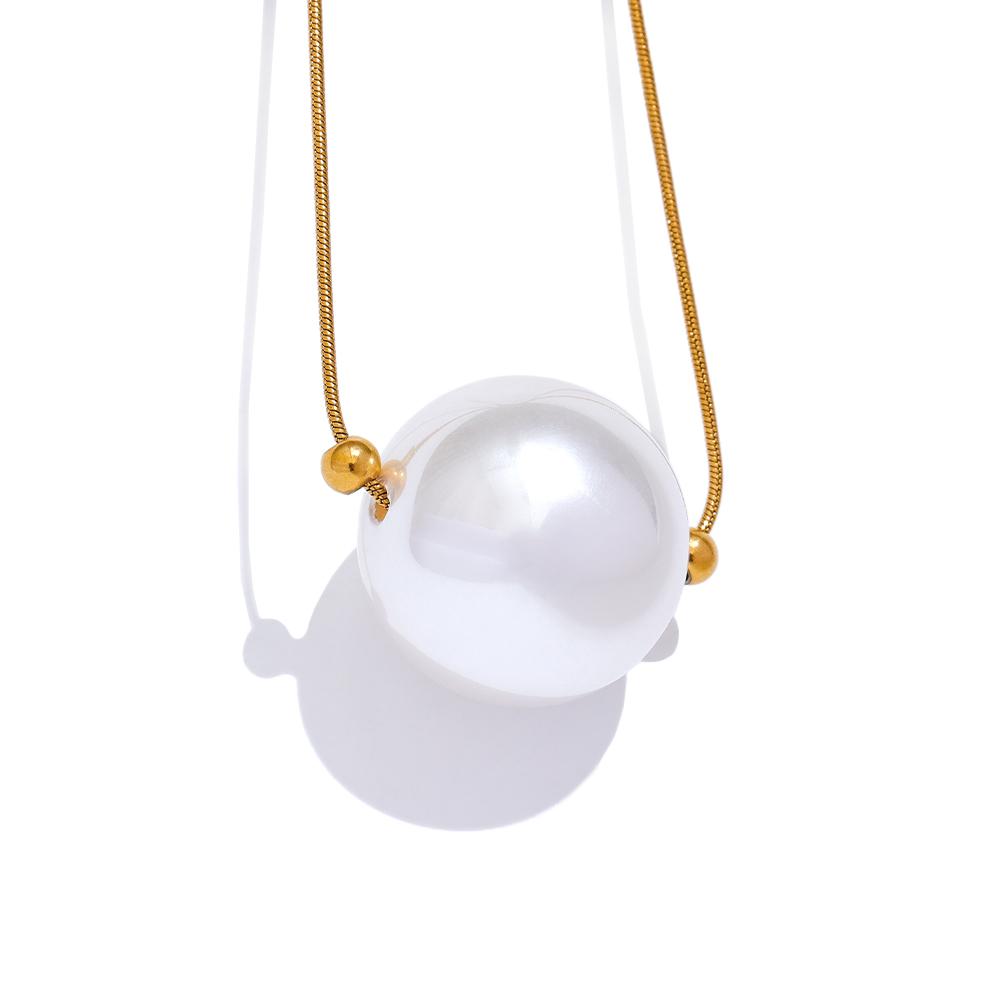 

Yhpup 22/17mm Big Imitation Pearls Round Pendant Necklace Stain Less Metal Stainless Steel Korean Wholesale Popular Jewelry