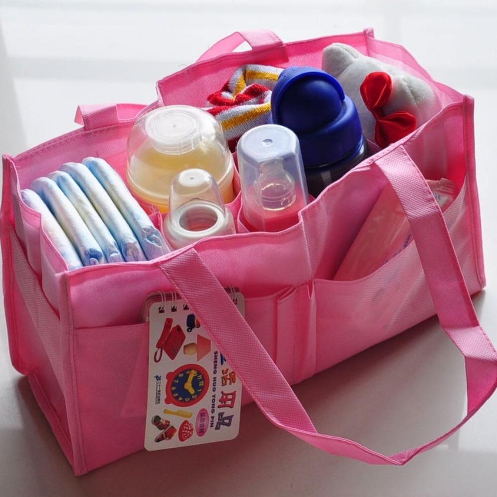 

7 Grid Nappy Maternity Handbag Non-woven Baby Tote Diaper Organizer New Portable Mummy Bag Liner рожевий