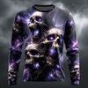 Men's Cosmic Skull Long‑Sleeve T‑Shirt 3D All‑Over Print Glowing Galaxy Skull Nebula Graphic Crew Neck Gothic Halloween Casual