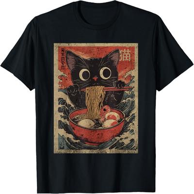 Anime Cat Ramen Japanese Funny Graphic Kawaii Cat Anime T-Shirt