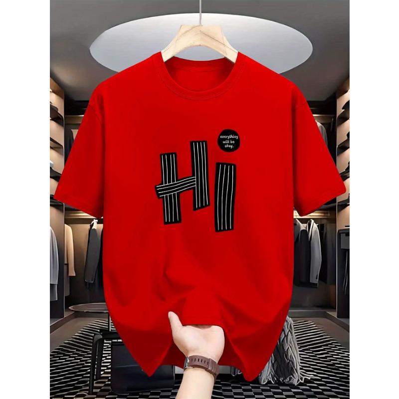 

Летняя мужская футболка из 100% чистого хлопка, повседневная, свободного кроя, большого размера, с принтом в виде буквы hi, с круглым вырезом и короткими рукавами S