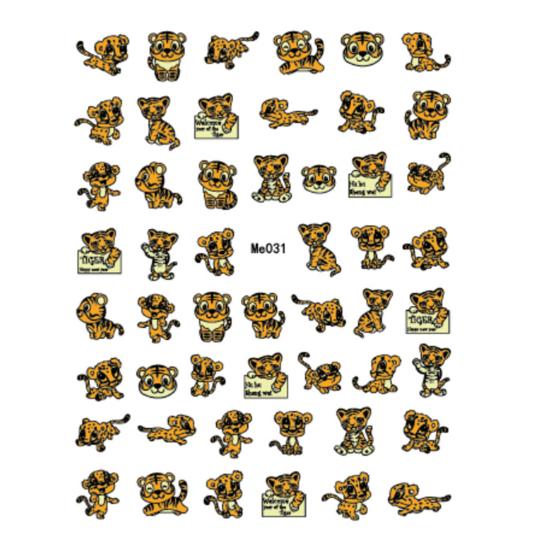 Nail Sticker Vivid Cartoon Ultra Thin Watercolor Tiger New Year Slider Manicure Wraps for Manicure