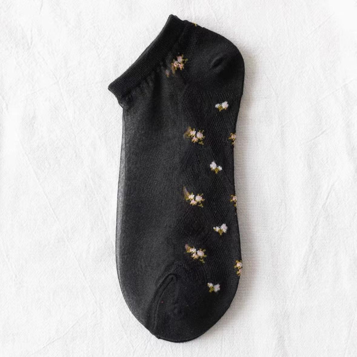 

1 пара женских носков, женские носки со стеклянной кристаллической шелковой хлопковой подошвой, тонкие дышащие носки-лодочки с фрагментированными цветами