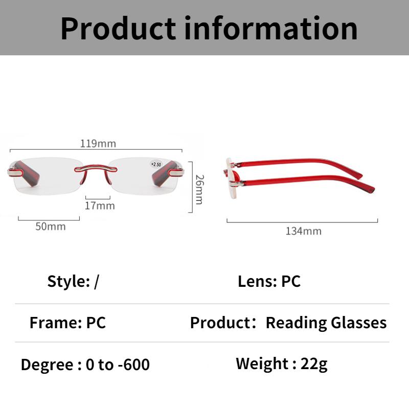 Fashion Frameless Reading Glasses Women Men Square Ultralight Presbyopic Eyeglasses Optical Farsighted Eyewear +1.0 To +4.0