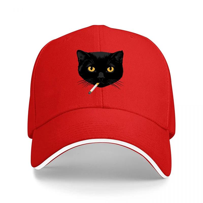 Black Cat With Cigarette Baseball Cap Cool Animal Design Fashionable Streetwear Hat for Men and Women