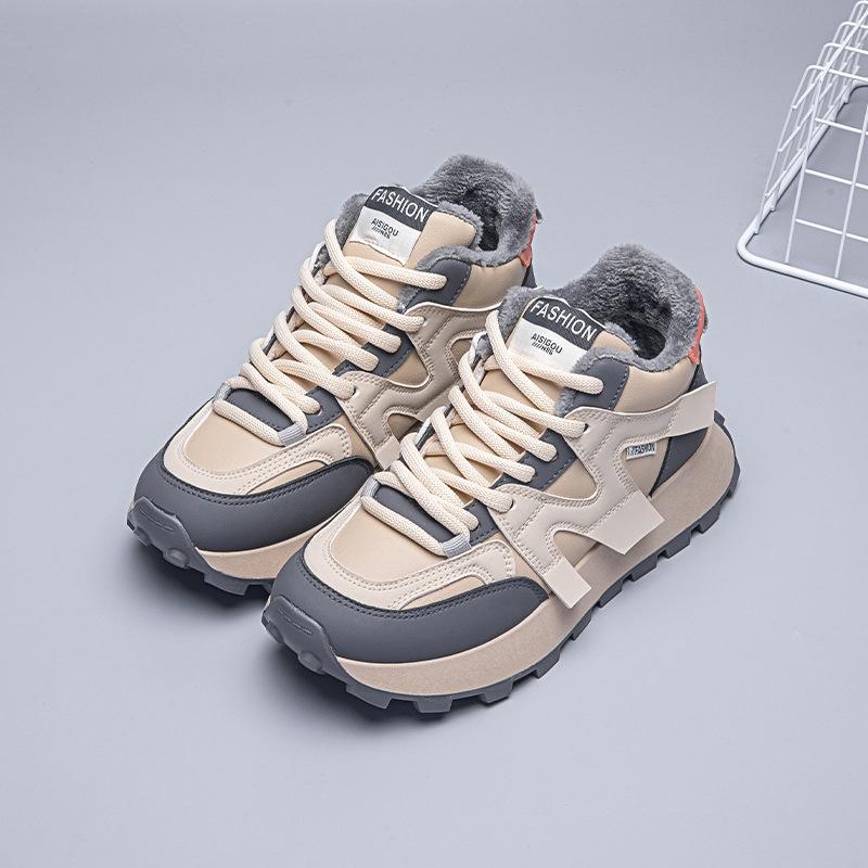 

Модная женская спортивная обувь для тенниса на толстой подошве с плюшевой подкладкой, теплая зимняя, новая модная обувь для бега и увеличения роста 36(Foot 23cm) серый