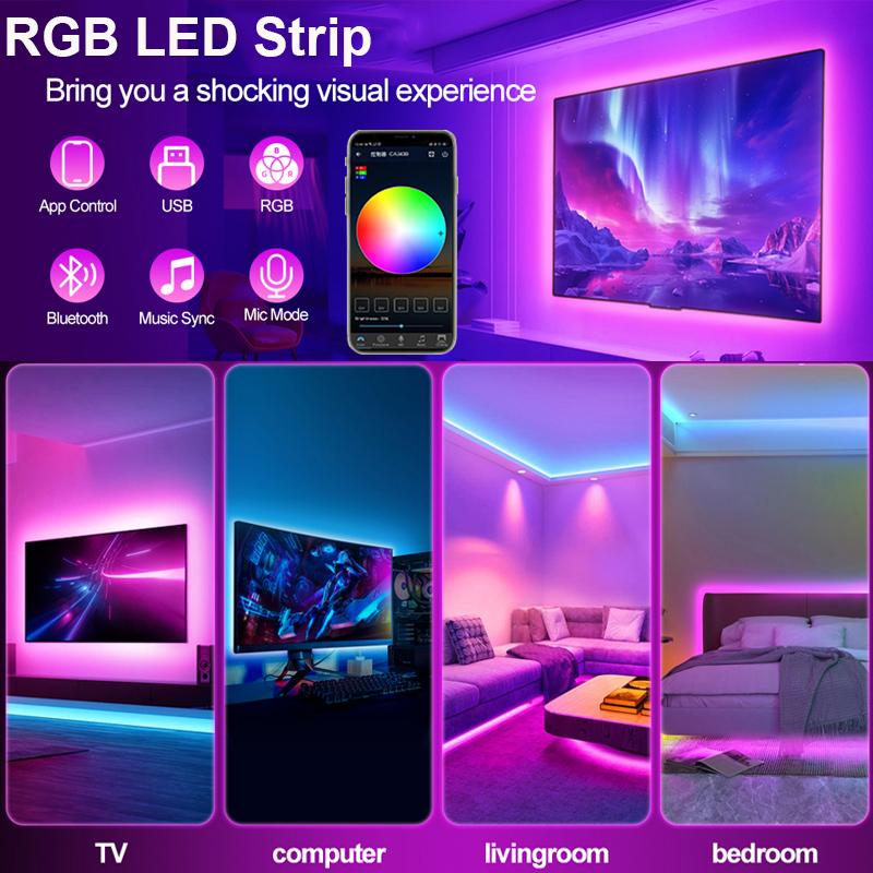1-25M USB LED Strip Lights Remote Control Color Changing 5050 RGB Led Light Flexible Lamp Tape for TV Backlight Home Room Decor