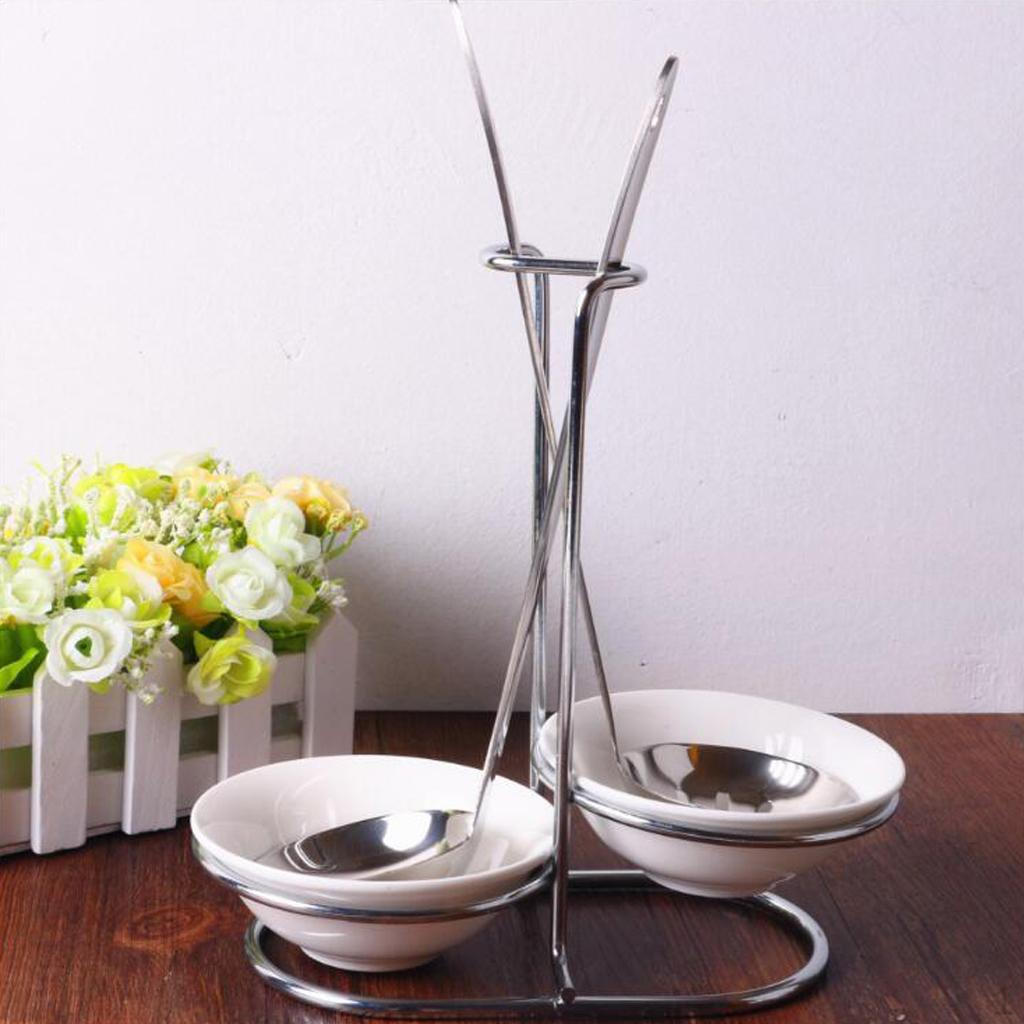 color ceramic Kitchen Ladle Spoon Rest Holder with Polished Stainless Steel Rack