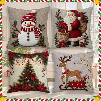 Julstil Tredimensionell Broderi Högkvalitativt Kuddfodral Snögubbe Jultomte Julgran Älgmönster Kuddfodral