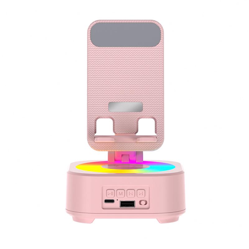 Bluetooth Speaker & Phone Holder with Rotating Stand, Cool Lights, Adjustable Height, and Large Volume