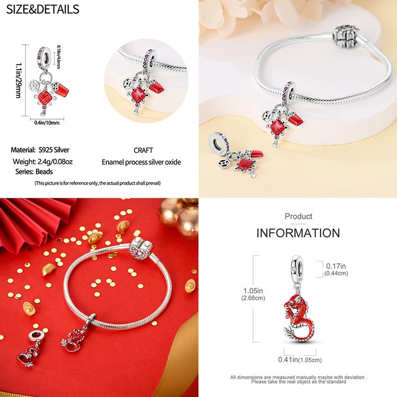 Copper Metal God Of Wealth Lion Dance Firecrackers Chinese Blessing Charm Bead Components Bead Components Compatible With Authentic Original