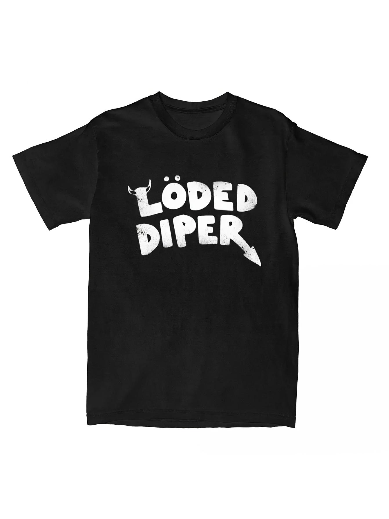 

1pc Men s& Women s Funny Coward s Diary Series Loded Diper Rock Band Graphic T-Shirt- Bold White Print on Black S