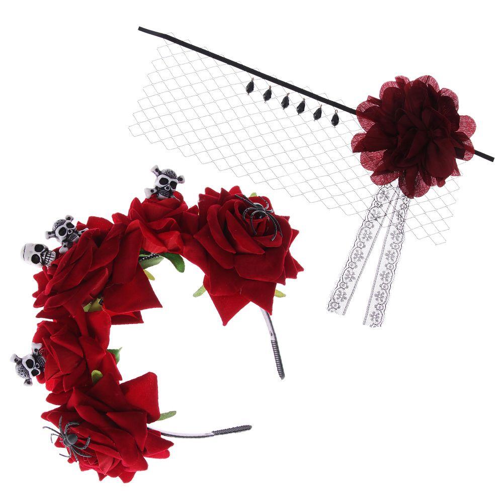 Party Costumes Bridal Headpiece Hair Wreath Wedding Garland Red Rose Crown Halloween Headbands