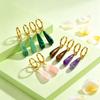 Multicoloured Natural Amethyst Pendant Hoop Earrings Women's Stainless Steel Teardrop Earrings Jewelry Gift Vintage Jewelry Gift