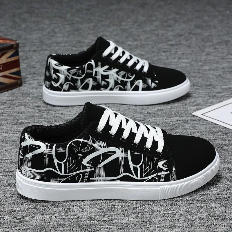 

Fashion Men Vulcanized New Platform Canvas Shoes for Men Summer Graffiti Men s Sneakers Casual Male Athletic Shoes Zapatillas 43 білий