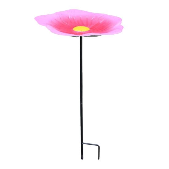 Flower Bird Bath Iron Bird Feeder Tray with Stake Outdoor Water Feeder Flower Bird Bath Bowl for Garden Decoration Bird Lovers Gift