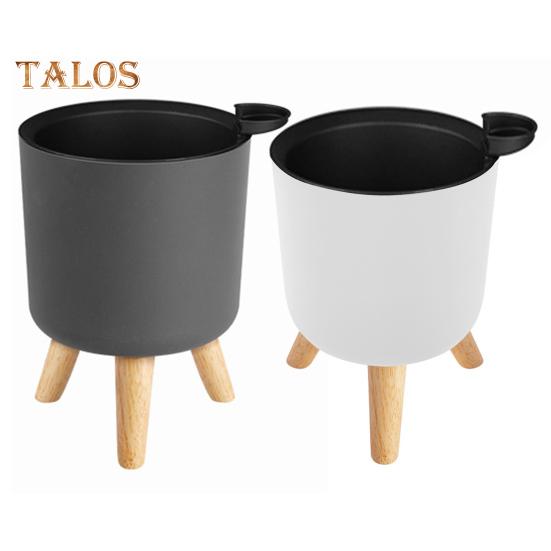 Selbstbewässernder Blumentopf, Pflanztopf mit Beinen aus Massivholz, einfarbiger Blumentopf mit Drainagelöchern für den Hausgarten